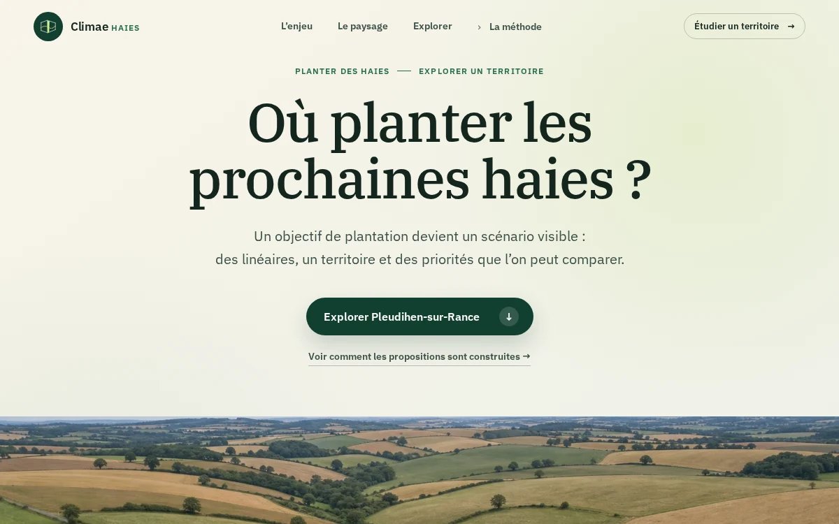 Explorateur Haies montrant des supports à examiner sur le territoire de Pleudihen-sur-Rance.